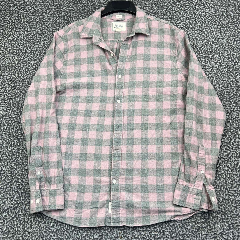 Bixby Nomad Button Up Shirt Men Medium Pink Gray Flannel Buffalo Plaid Cotton